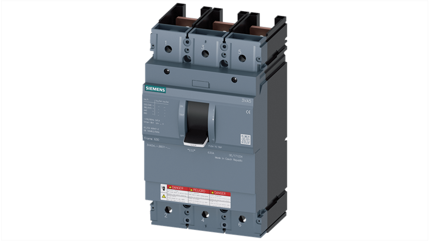 Siemens, SENTRON MCCB Molded Case Circuit Breaker 4P 600A, Breaking Capacity 65 kA, Fixed Mount