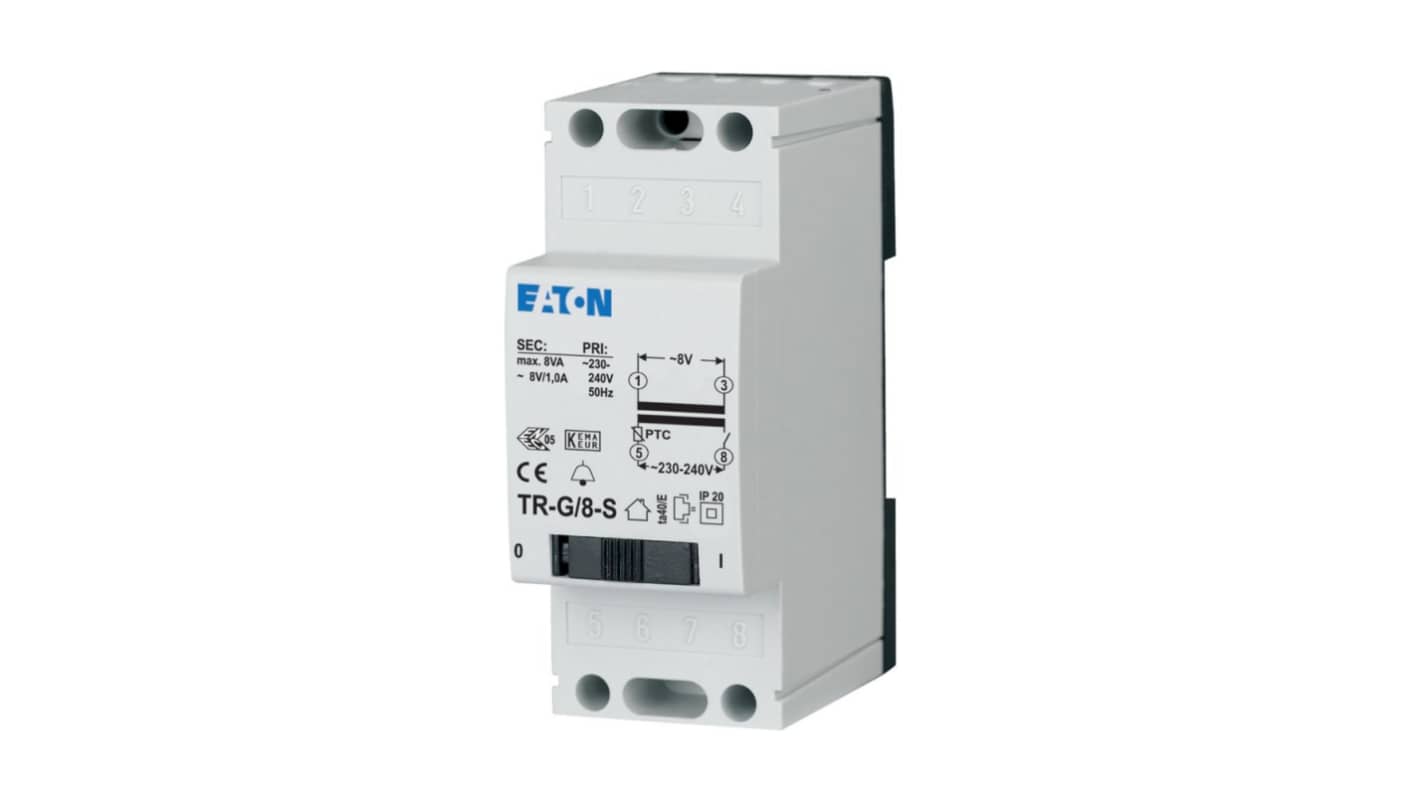 Eaton DIN Rail Transformer, 230V ac Primary, 8V Secondary