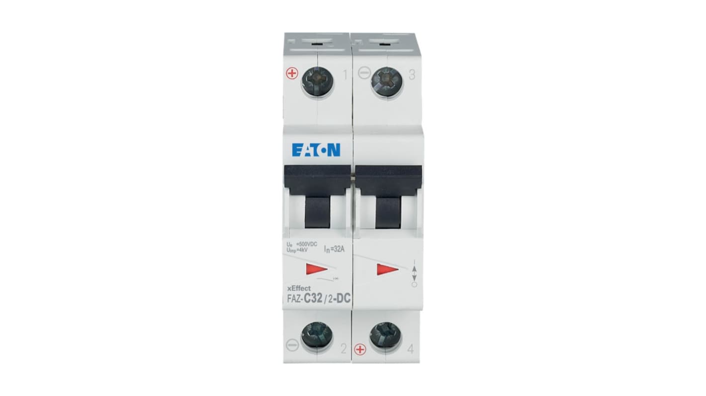 Eaton xEffect FAZ MCB, 2P, 32A Curve C, 250V DC, 10 kA Breaking Capacity
