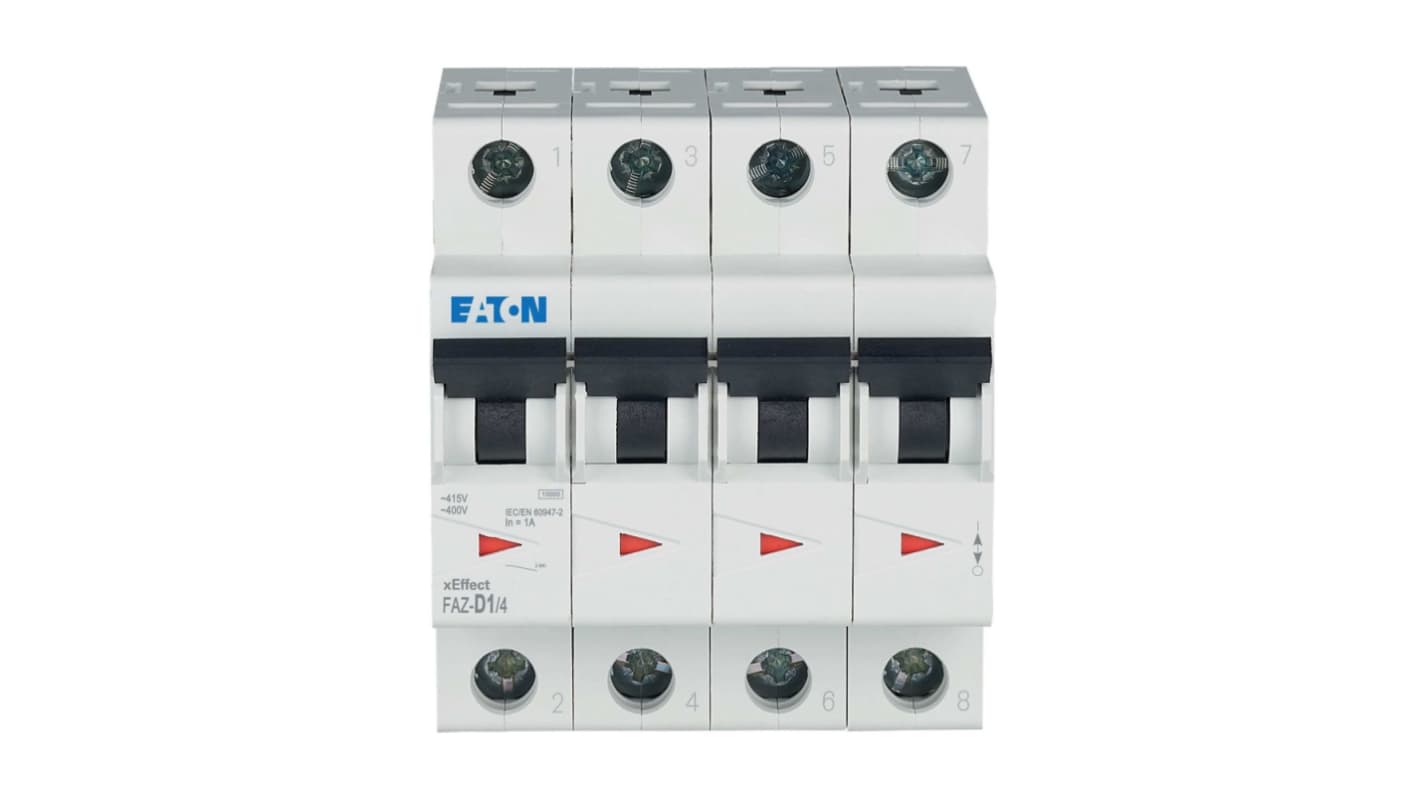 Eaton xEffect FAZ MCB, 4P, 1A Curve D, 400V AC, 10 kA Breaking Capacity