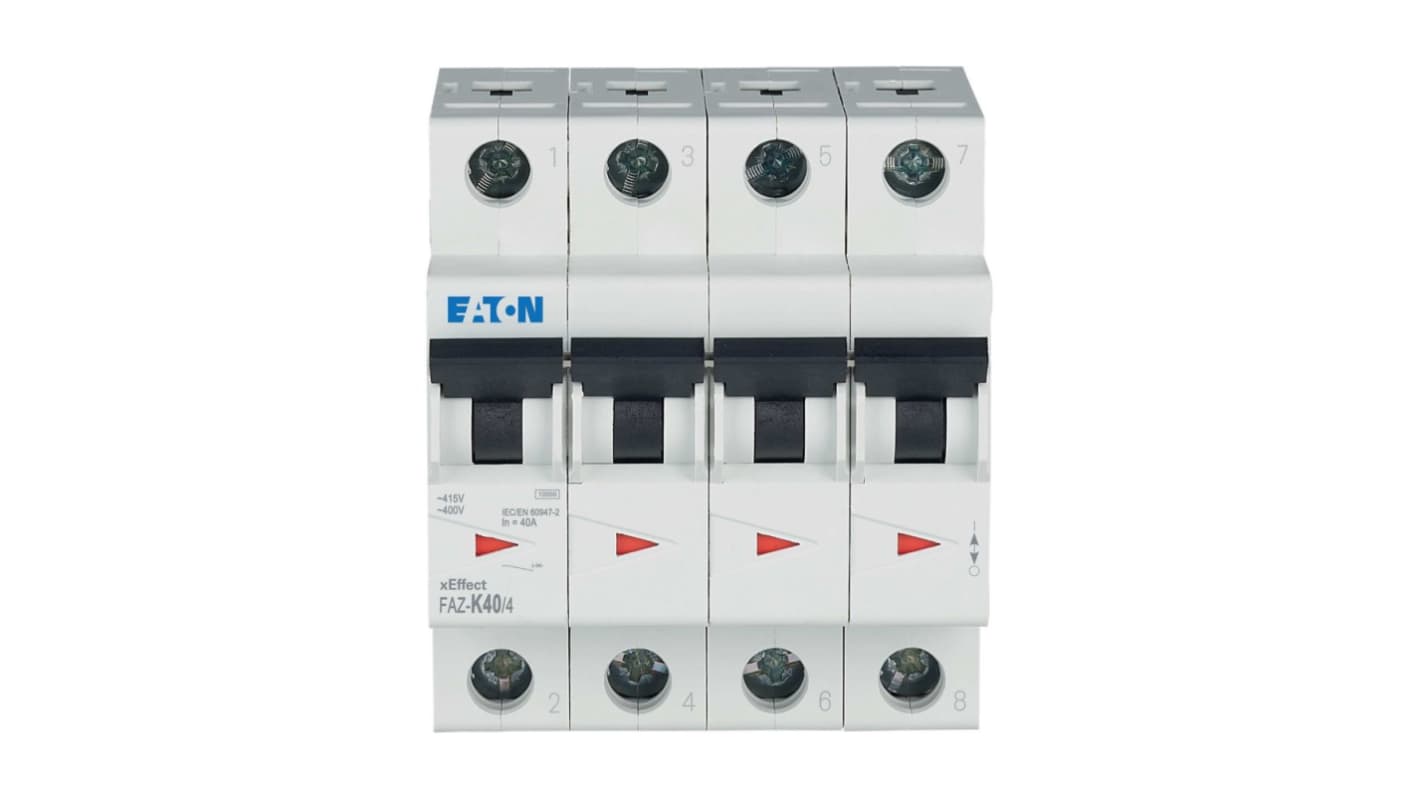 Eaton xEffect FAZ MCB, 4P, 40A Curve K, 400V AC, 60V DC, 7.5 kA Breaking Capacity
