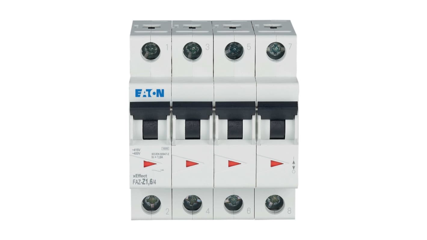 Eaton xEffect FAZ MCB, 4P, 1.6A, Type Z, 400V AC, 60V DC, 10 kA Breaking Capacity