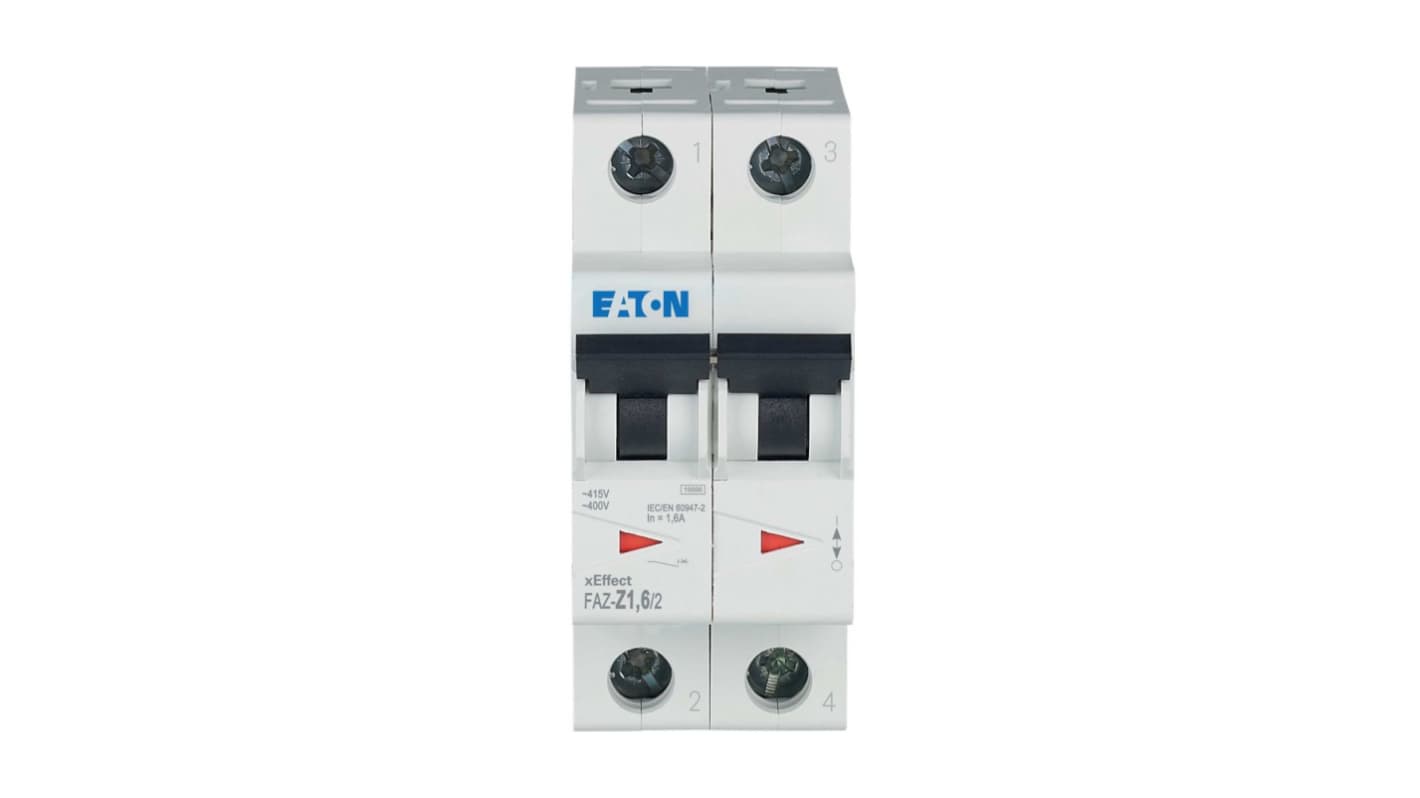 Eaton xEffect FAZ MCB, 2P, 1.6A, Type Z, 400V AC, 96V DC, 10 kA Breaking Capacity