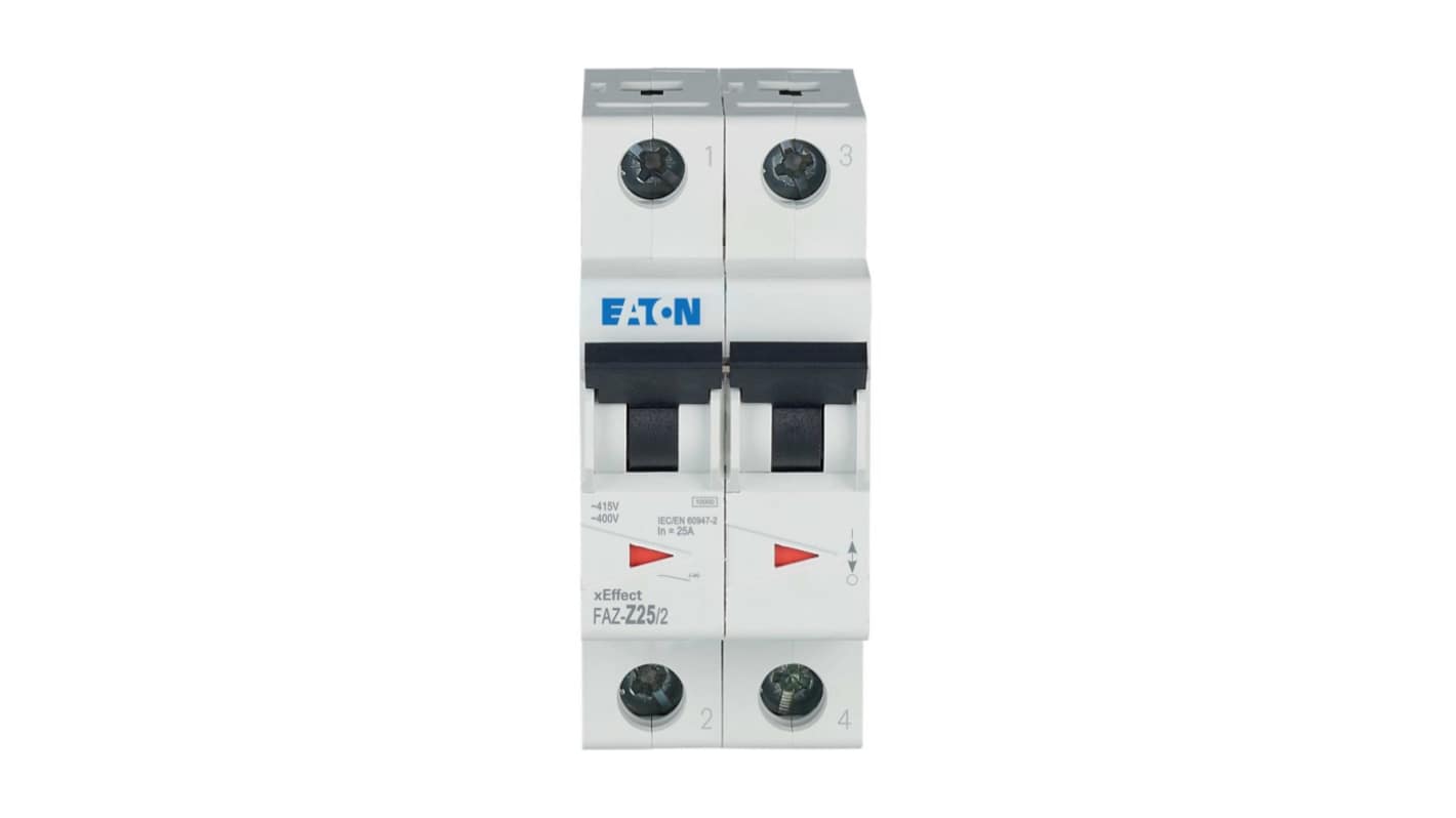 Eaton xEffect FAZ MCB, 2P, 25A, Type Z, 400V AC, 60 V dc Per Pole DC, 10 kA Breaking Capacity