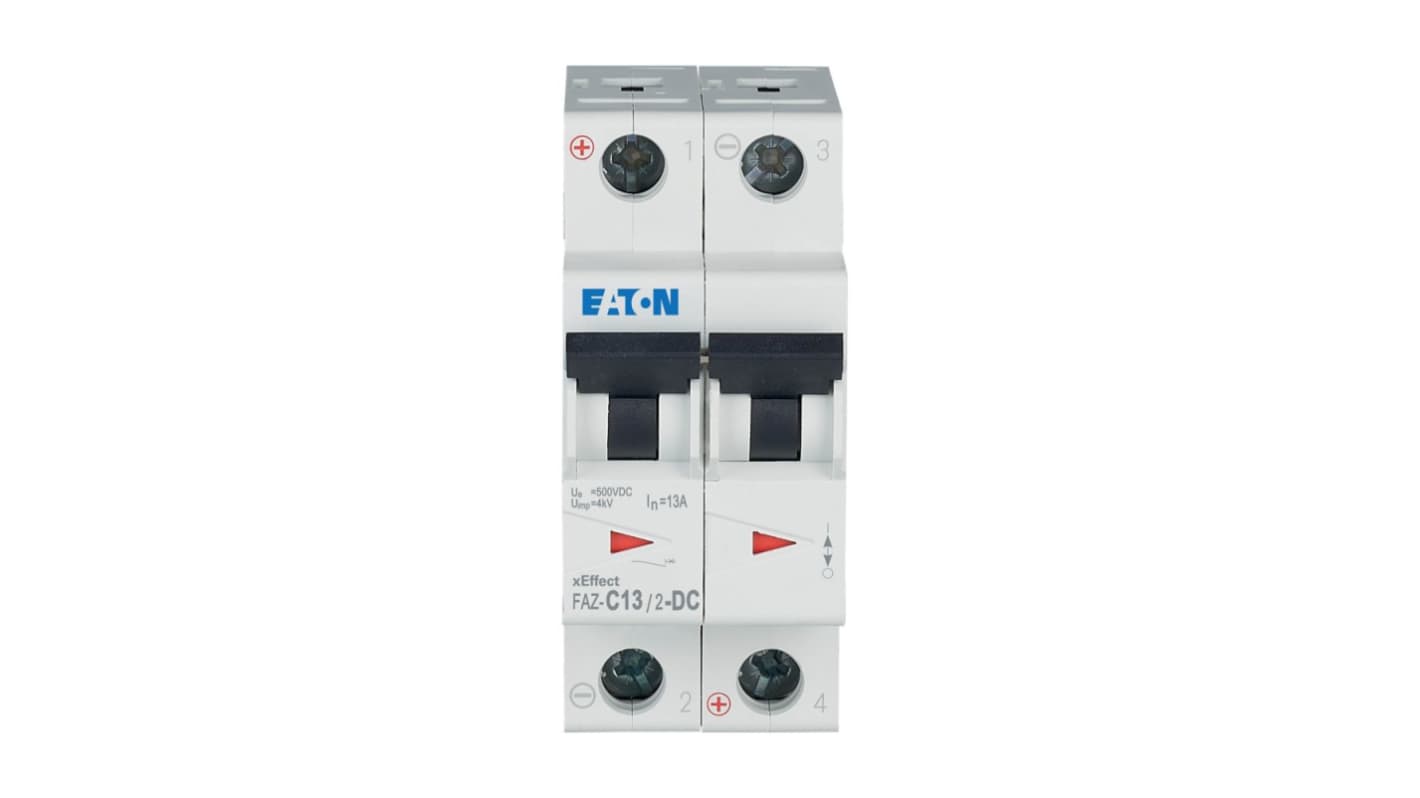 Eaton xEffect FAZ MCB, 2P, 13A Curve C, 250V DC, 10 kA Breaking Capacity