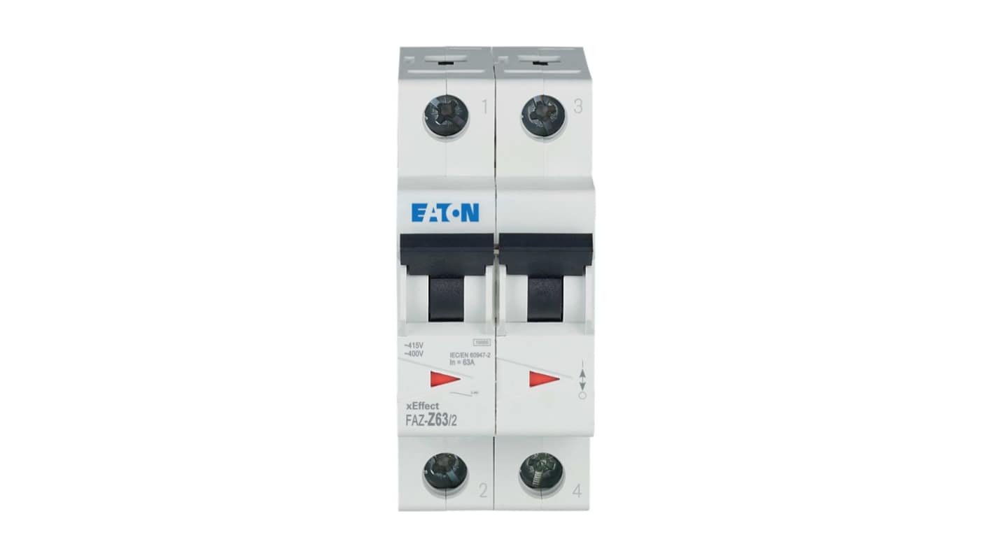 Eaton xEffect FAZ MCB, 2P, 63A, Type Z, 400V AC, 96V DC, 10 kA Breaking Capacity