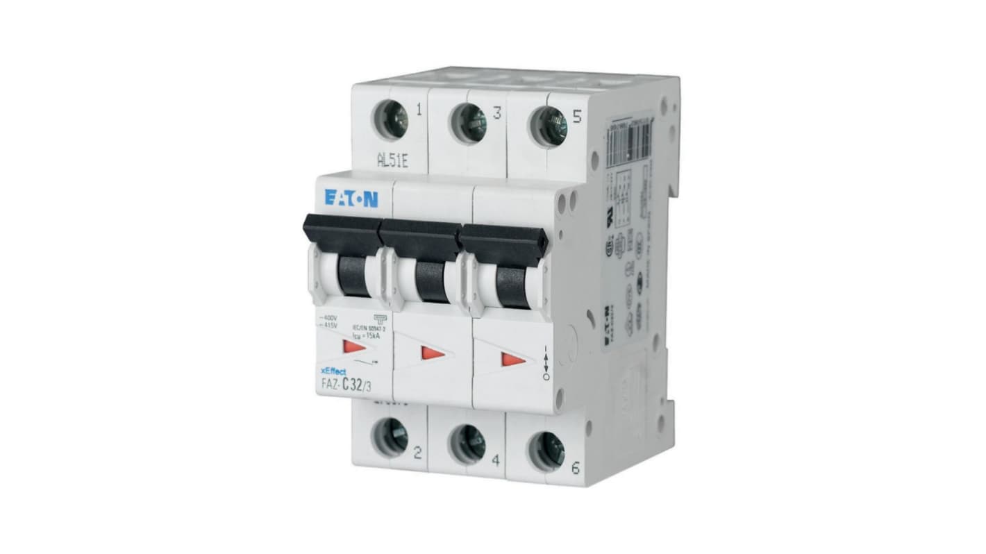 Eaton xEffect FAZ MCB, 3P, 1.6A Curve B, 400V AC, 10 kA Breaking Capacity