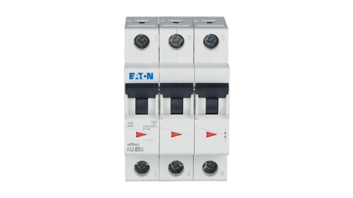 Eaton xEffect FAZ MCB, 3P, 5A Curve B, 400V AC, 10 kA Breaking Capacity