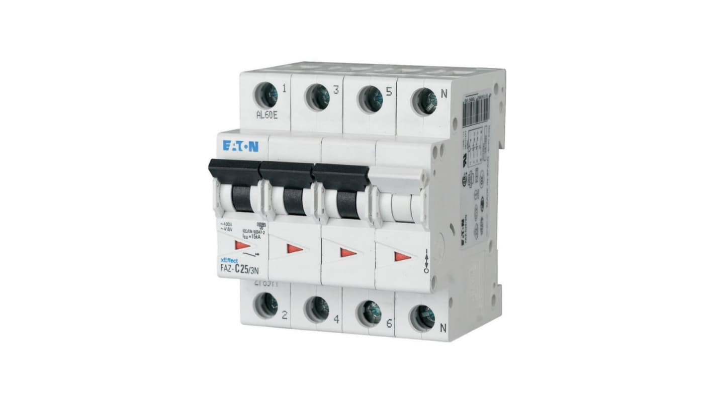Eaton xEffect FAZ MCB, 3+N, 3.5A Curve B, 400V AC, 15 kA Breaking Capacity