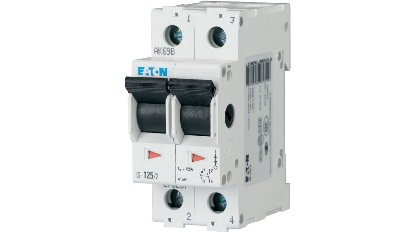 Eaton 2 Pole DIN Rail Isolator Switch - 80A Maximum Current, IP40