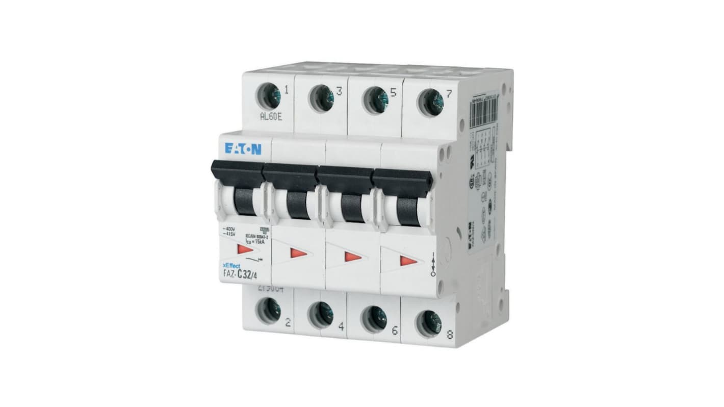 Eaton xEffect FAZ MCB, 4P, 250mA Curve C, 400V AC, 7.5 kA Breaking Capacity