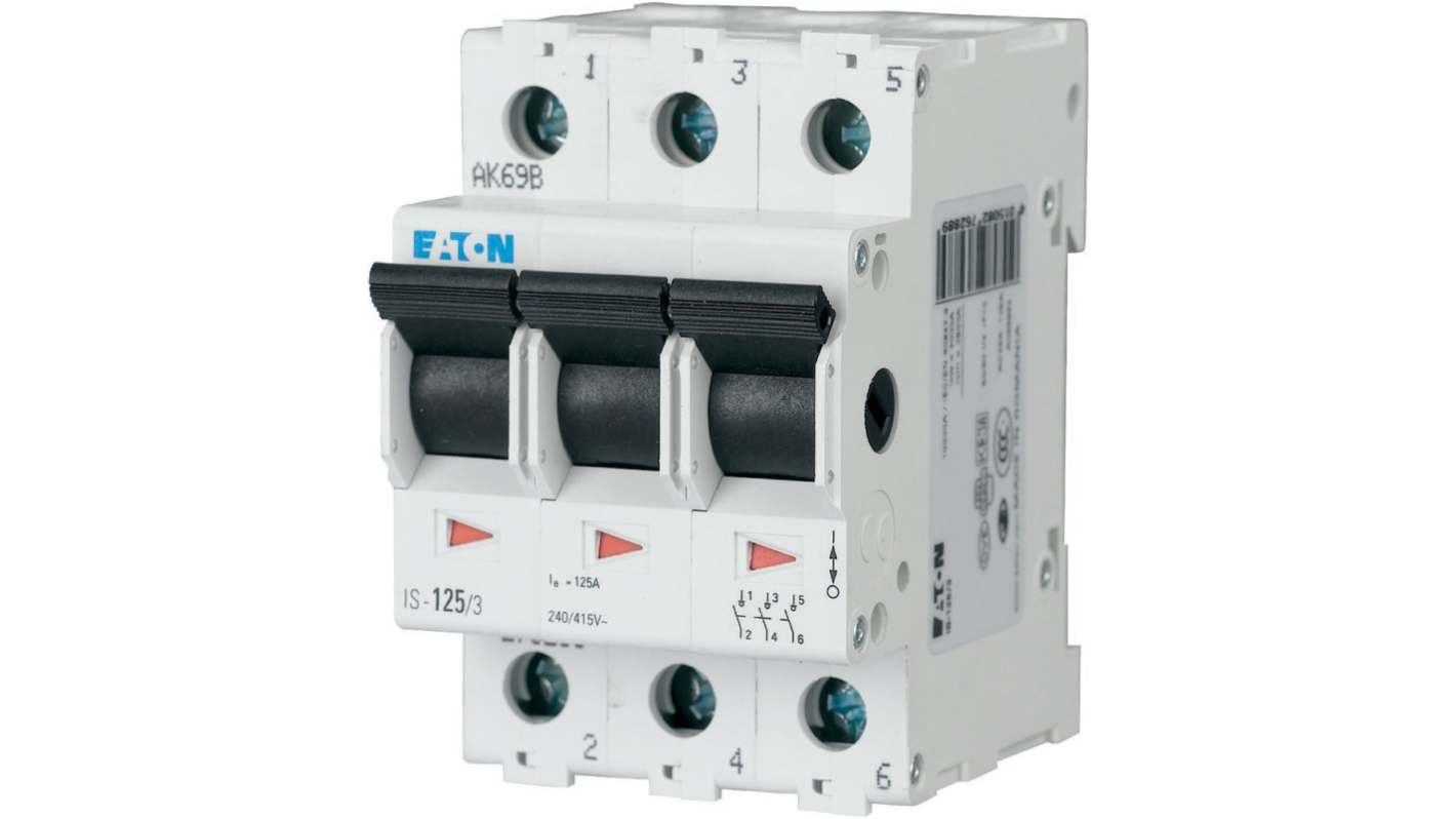 Eaton 3 Pole DIN Rail Isolator Switch - 20A Maximum Current, IP40