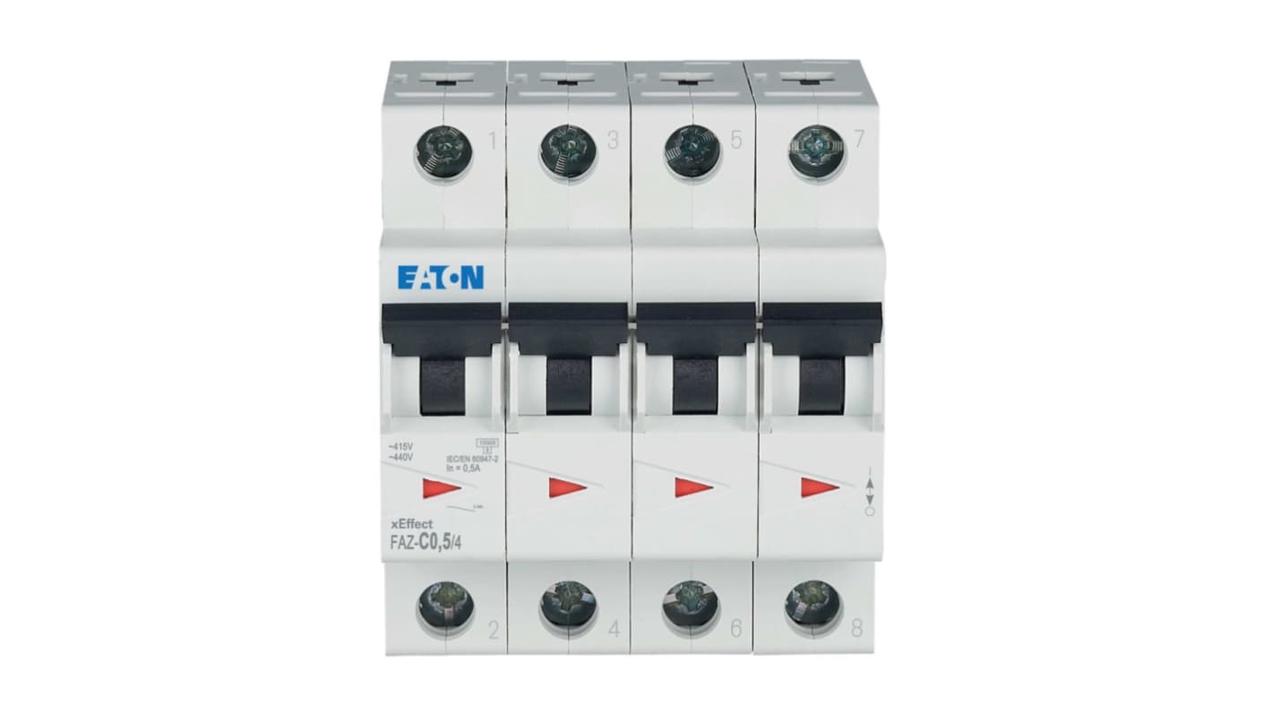 Eaton xEffect FAZ MCB, 4P, 500mA Curve C, 400V AC, 60V DC, 10 kA Breaking Capacity