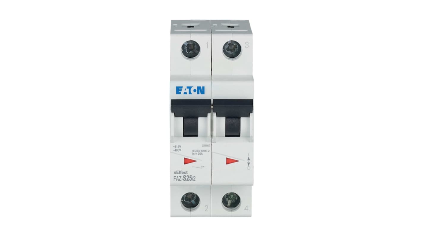 Eaton xEffect FAZ MCB, 2P, 25A Curve S, 400V AC, 96V DC, 10 kA Breaking Capacity