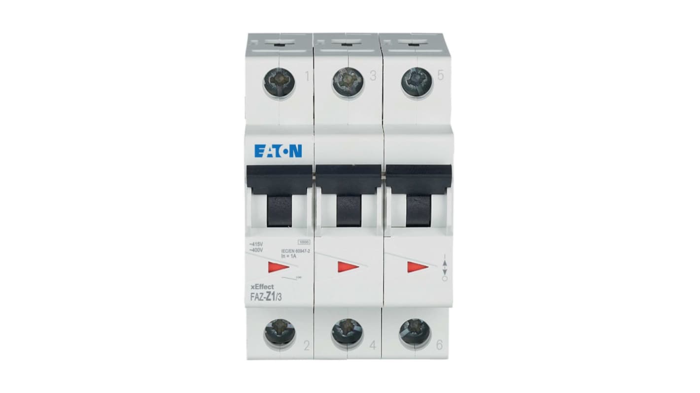 Eaton xEffect FAZ MCB, 3P, 1A, Type Z, 400V AC, 60V DC, 10 kA Breaking Capacity