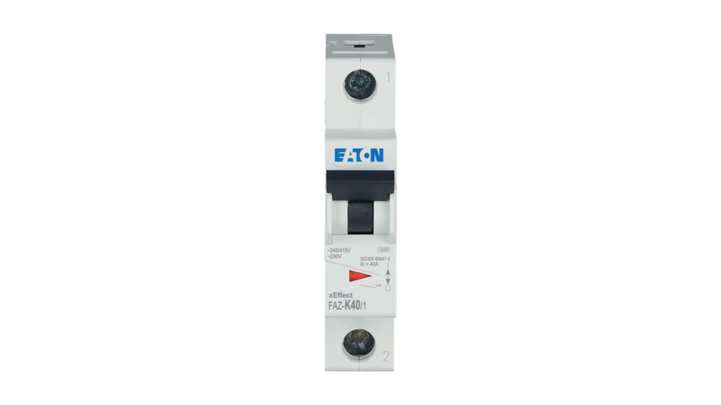 Eaton xEffect FAZ MCB, 1P, 40A Curve K, 230V AC, 48V DC, 10 kA Breaking Capacity