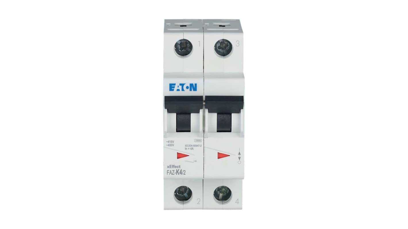 Eaton xEffect FAZ MCB, 2P, 4A Curve K, 400V AC, 96V DC, 10 kA Breaking Capacity
