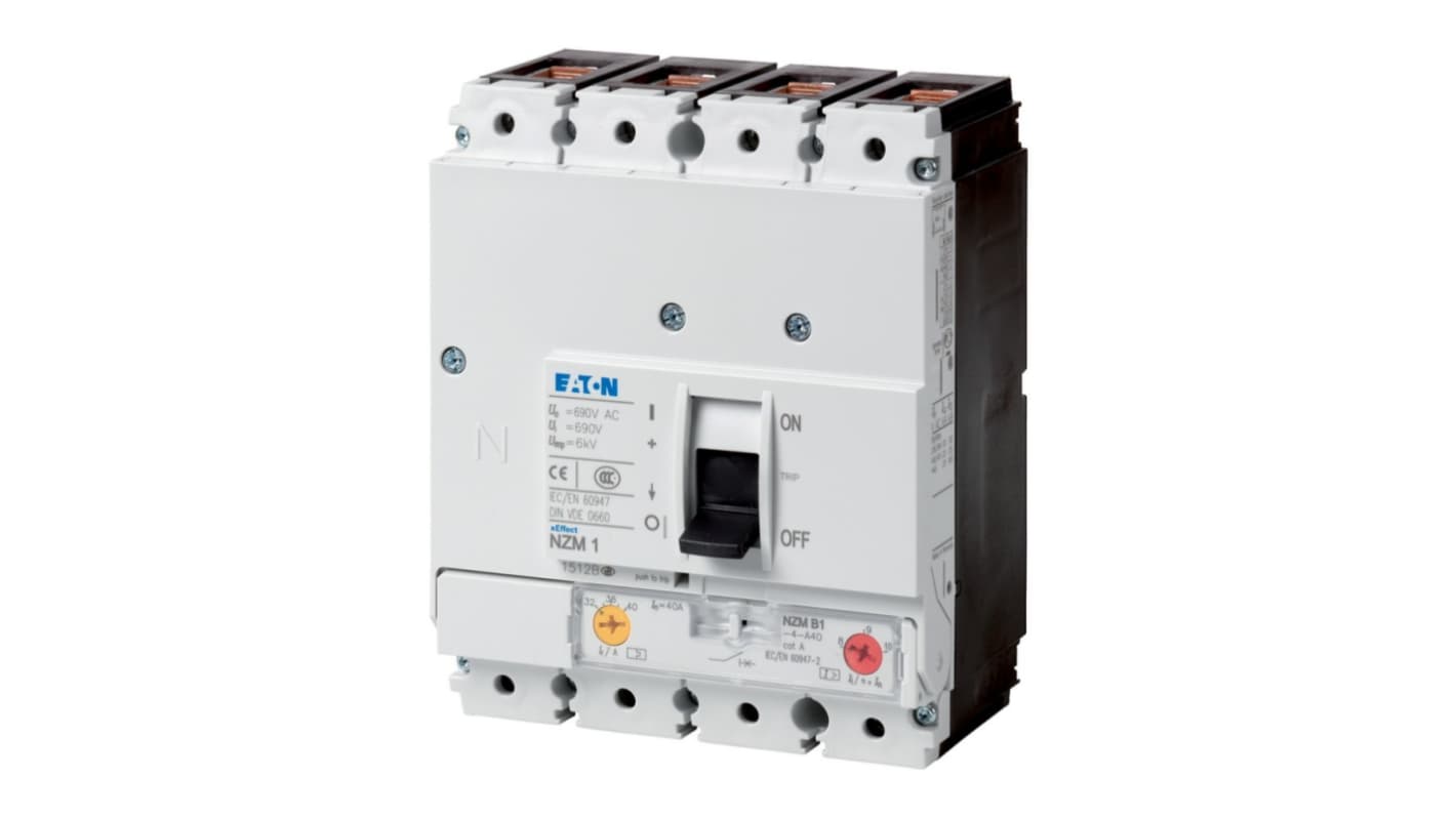 Eaton, Eaton Moeller NZM MCCB Molded Case Circuit Breaker 4P 40A, Breaking Capacity 7.5 kA, Fixed Mount