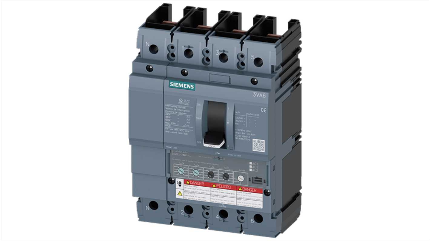 Siemens, SENTRON MCCB Molded Case Circuit Breaker 4P 250A, Breaking Capacity 100 kA, Fixed Mount