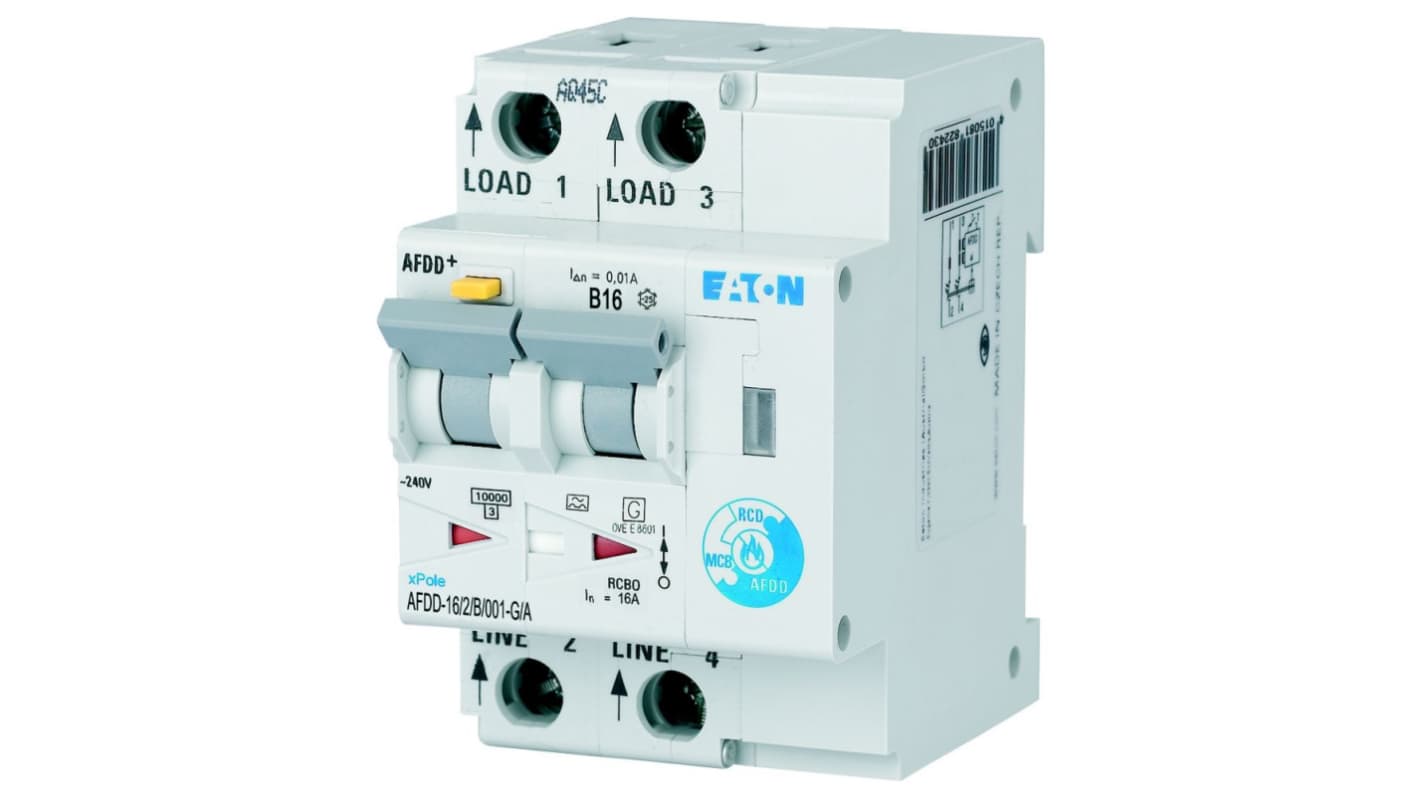 Eaton RCBO, 10kA Current Rating, 2P Poles, Type B, AFDD Range