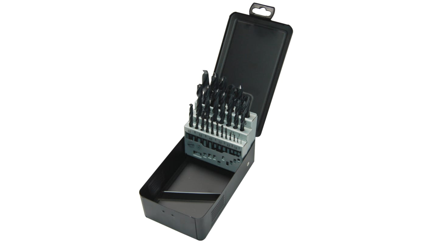25-Piece Twist Drill Bit Set for Cast Iron, Steel, 13mm Max, 1mm Min, HSS-R Bits