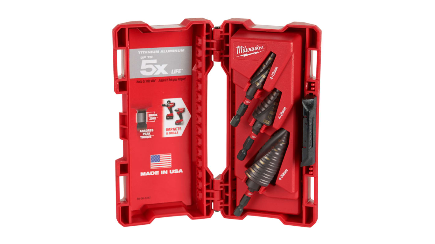 Set punte per trapano Milwaukee, Ø da 4mm a 30mm, 3 pezzi