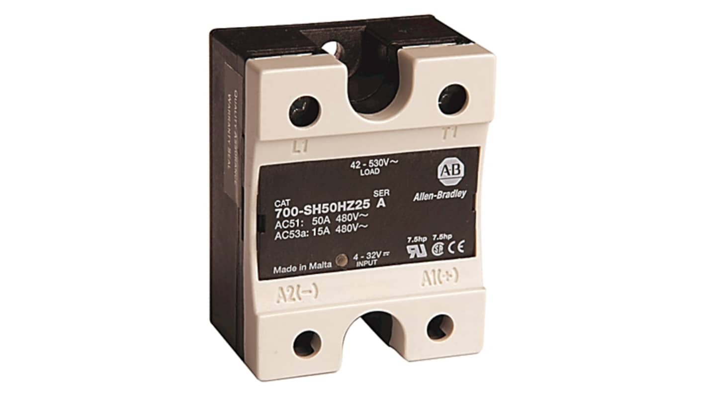 Allen Bradley 700-SH Series Solid State Relay, 50 A Load, DIN Rail, Panel Mount, 480 V ac/dc Load, 32 V ac/dc Control