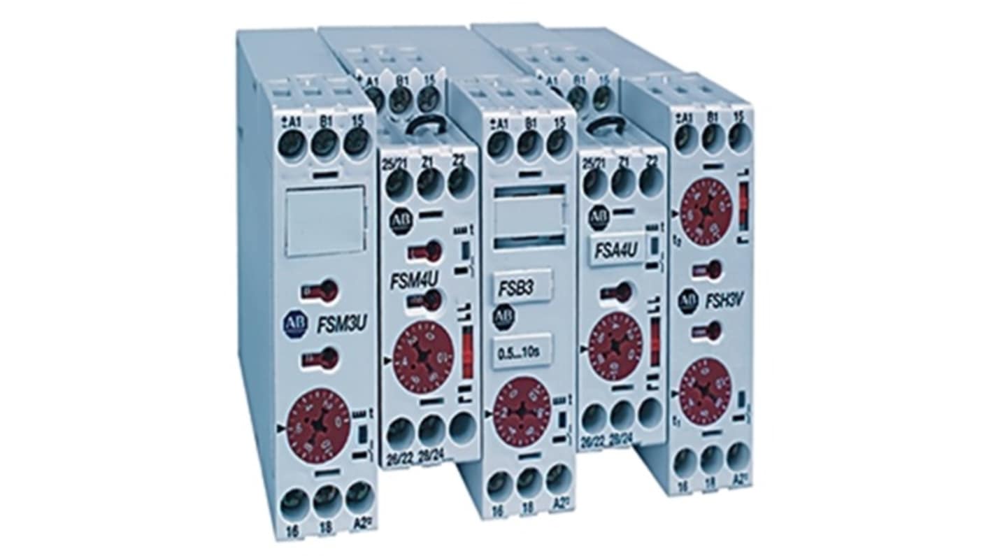 Allen Bradley 700-FSB6 Series DIN Rail Mount Timer Relay, 24 → 240V ac, 2-Contact, 0.1 to 10h, SPDT