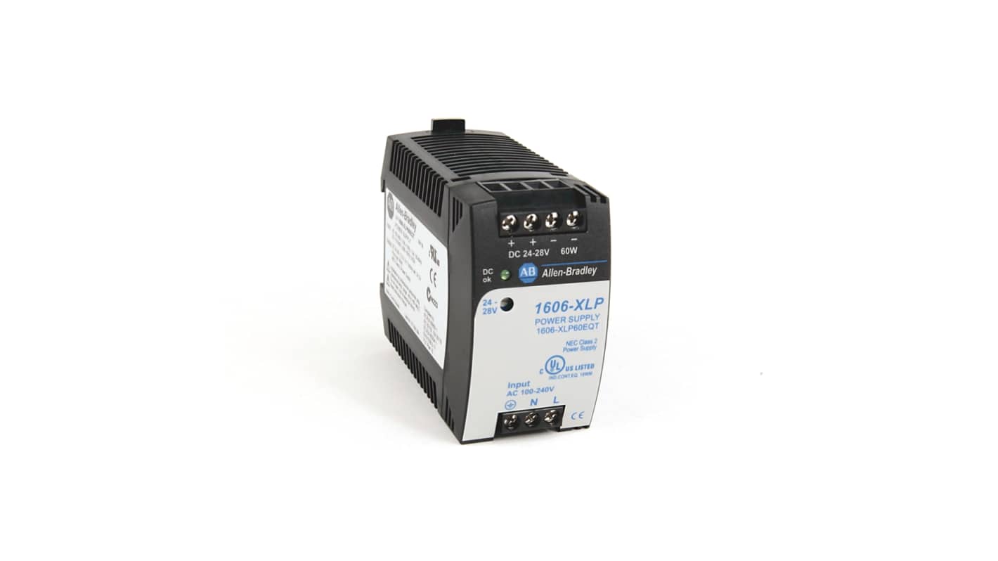 Allen Bradley 1606 DIN Rail Power Supply, 100 → 240V ac Input, 24 → 28V dc Output, 2.5A Output, 60W