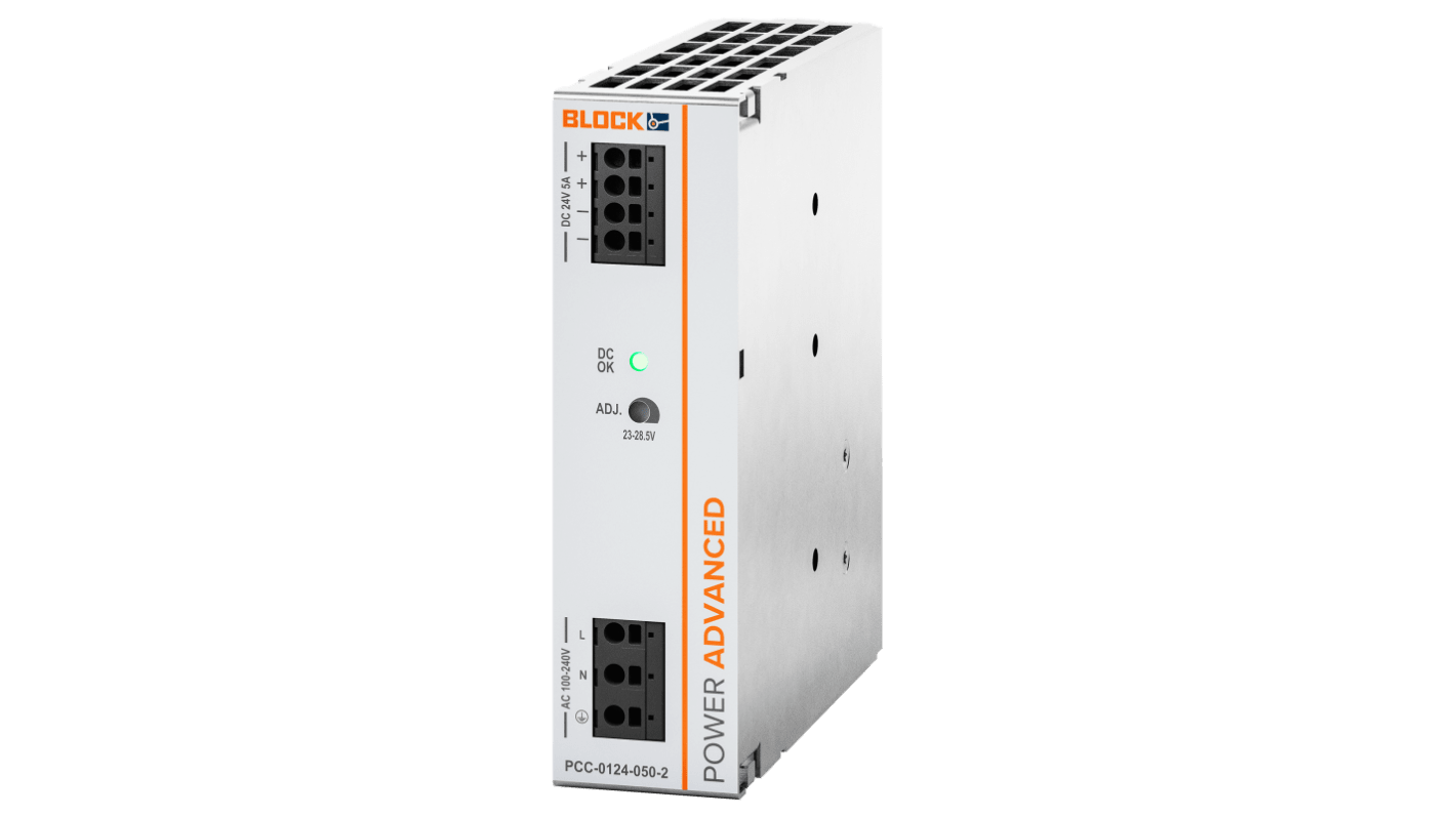 Alimentatore a montaggio su guida DIN Block, 24V cc, 5A, 90 → 264V ca, 120W