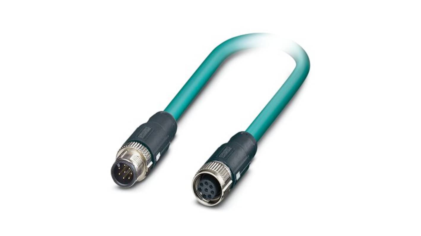 Phoenix ContactNBC, 10m Cat5, Green M12 to Male M12, SF/UTP Shielded, Terminated Polyurethane Sheath