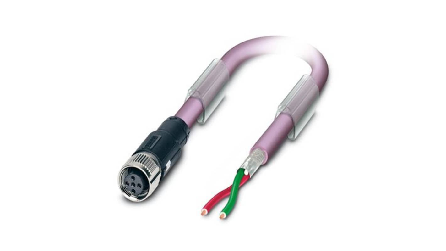 Phoenix Contact SAC Bus Cable, 2 Cores, 0.25 mm², Bus, 2m, Red lilac Polyurethane PUR Sheath, 24 AWG
