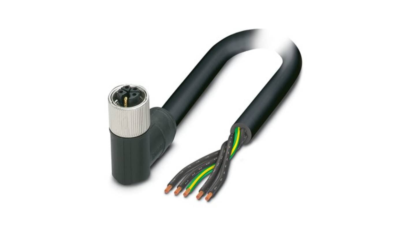 Phoenix Contact 14147, Shielded, 1.5m 5 Core, Black, Grey Polyurethane PUR Power Cable +90°C