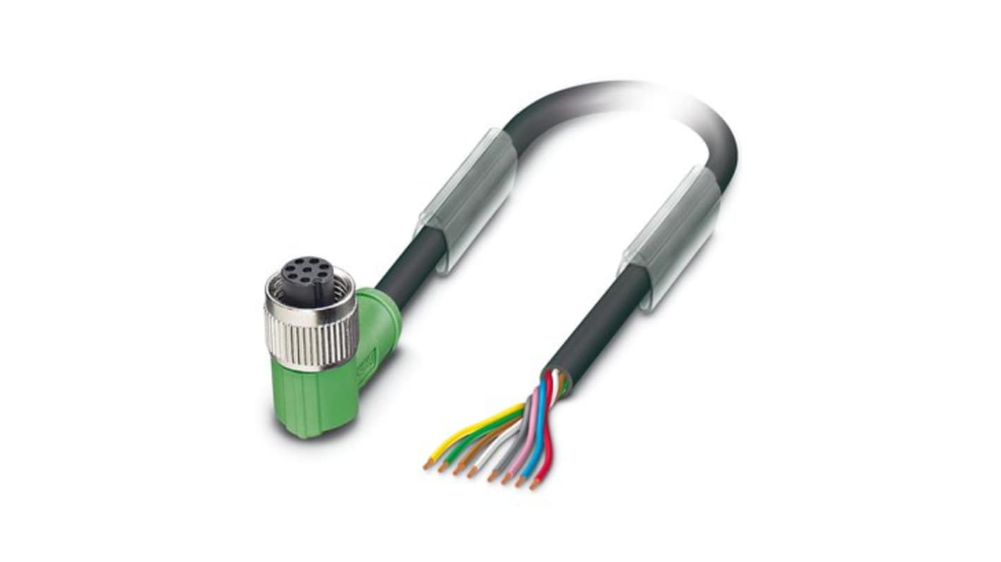 Phoenix Contact Straight 8 way Free Ends to Right Angle Female 8 way M12 Sensor Actuator Cable, 10m