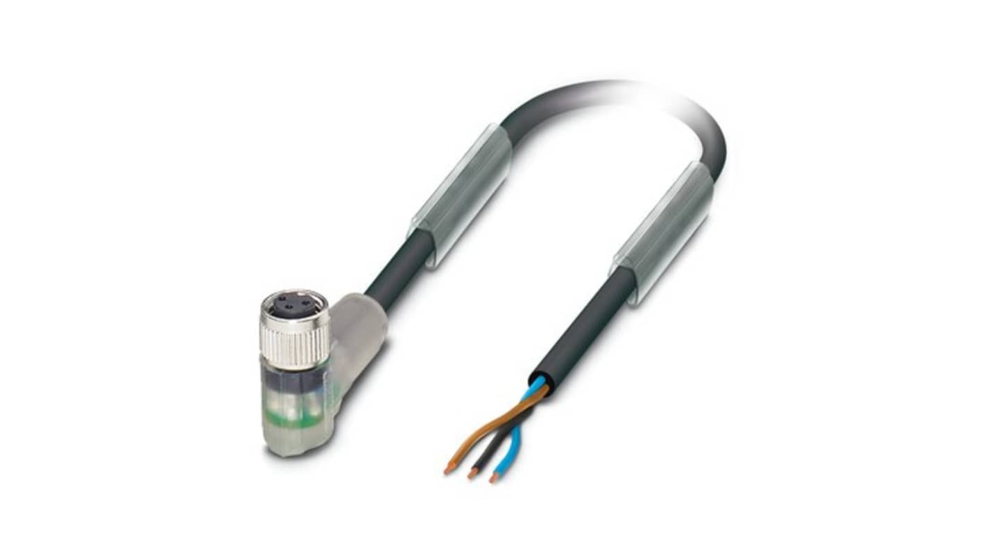 Phoenix Contact Straight 3 way Free Ends to Right Angle Female 3 way M8 Sensor Actuator Cable, 3m