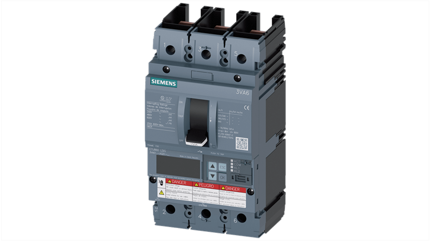 Siemens, SENTRON MCCB Molded Case Circuit Breaker 3P 100A, Breaking Capacity 150 kA, Fixed Mount