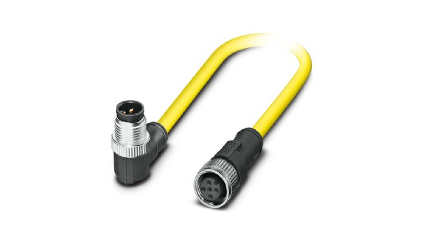 Phoenix Contact Right Angle Male 5 way M12 to Straight Female 5 way M12 Sensor Actuator Cable, 1.5m