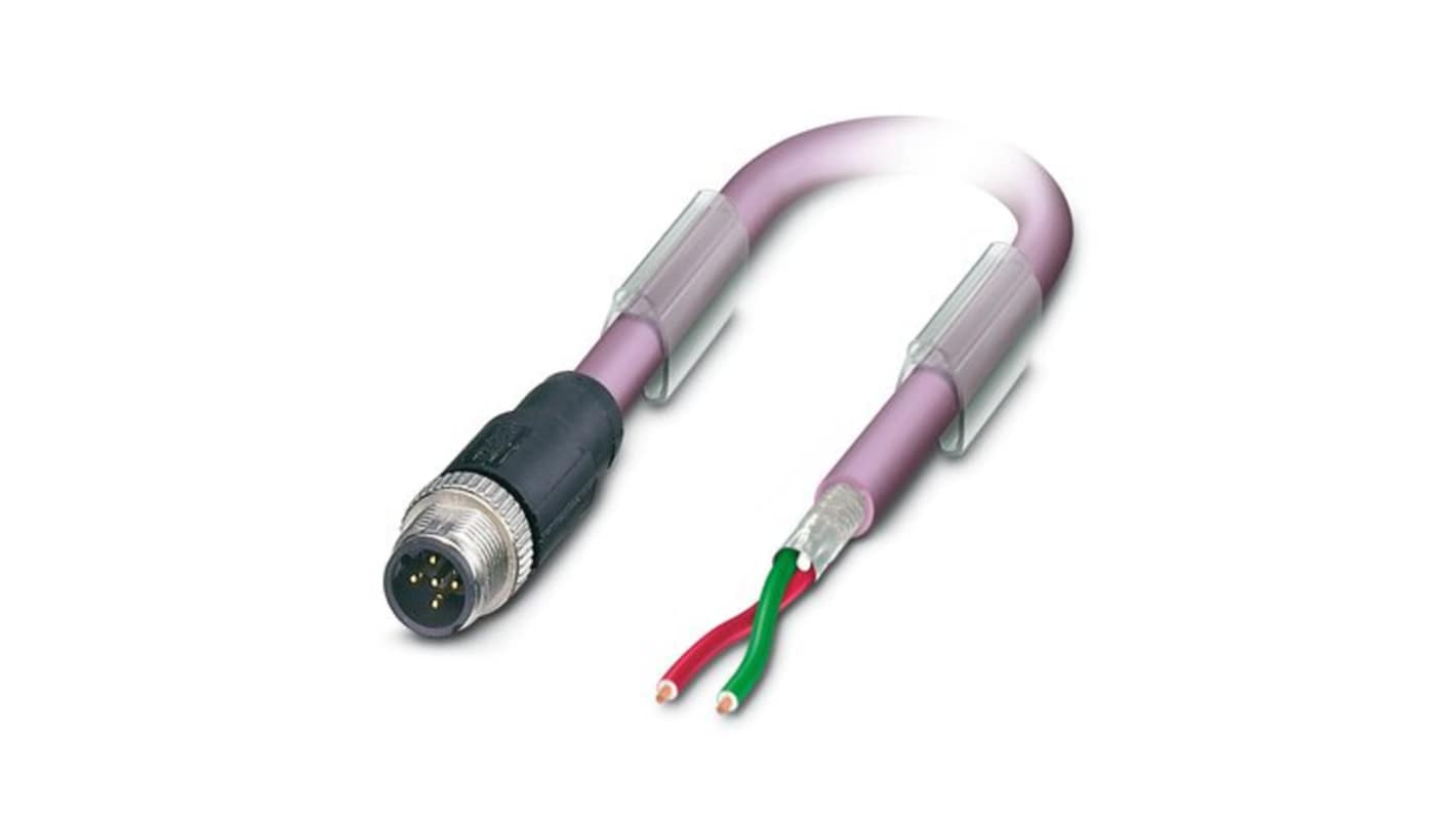 Phoenix Contact SAC Bus Cable, 2 Cores, 0.25 mm², Bus, 5m, Red lilac Polyurethane PUR Sheath, 24 AWG