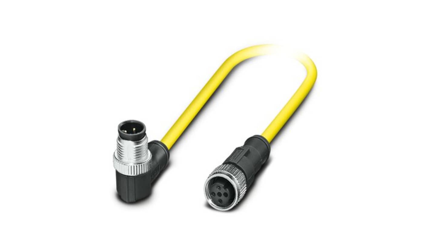 Phoenix Contact Right Angle Male 3 way M12 to Straight Female 3 way M12 Actuator/Sensor Cable, 3m