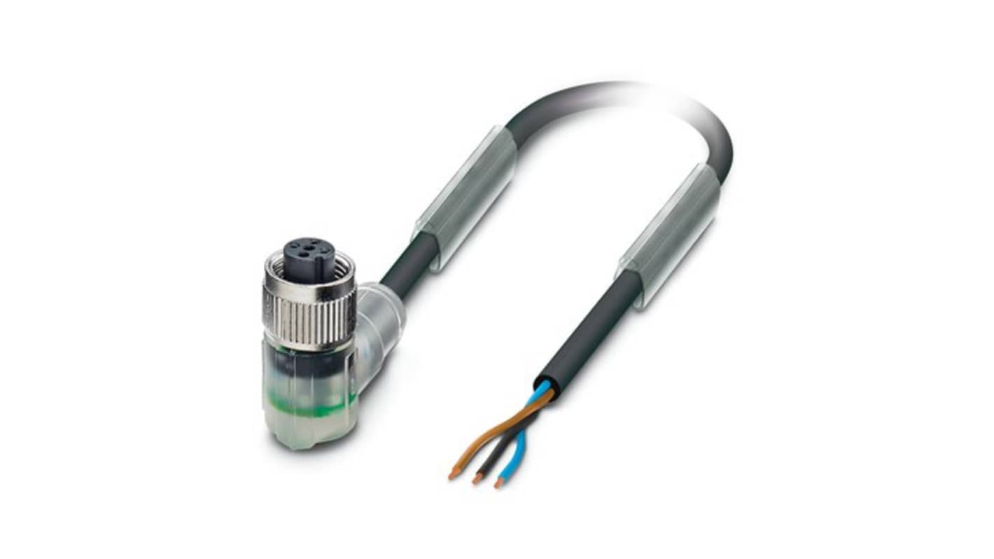 Phoenix Contact Straight 3 way Free Ends to Right Angle Female 3 way M12 Actuator/Sensor Cable, 10m