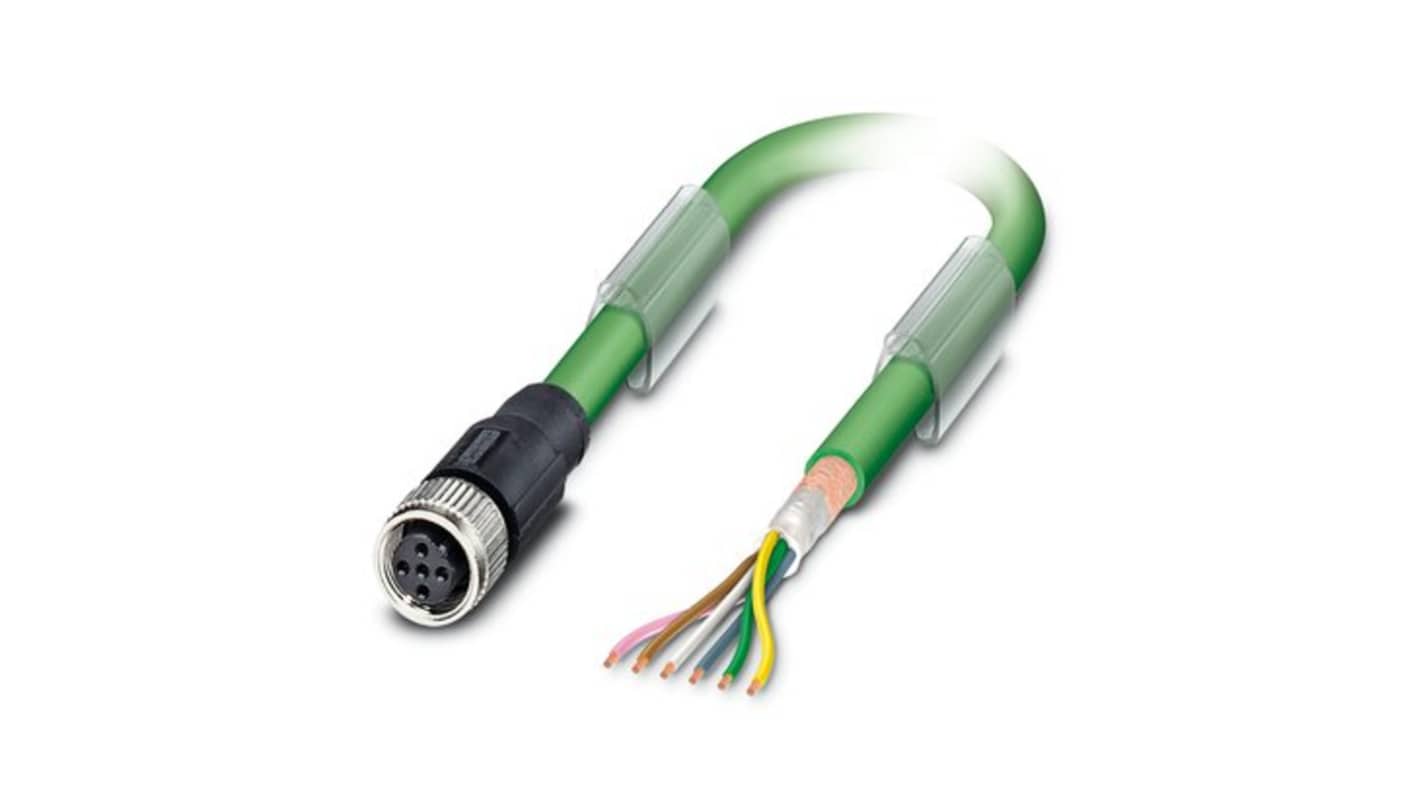 Phoenix Contact SAC Bus Cable, 5 Cores, 3 x 2 x 0.22 mm², Bus, Screened, 2m, Green Polyurethane PUR Sheath, 24 AWG