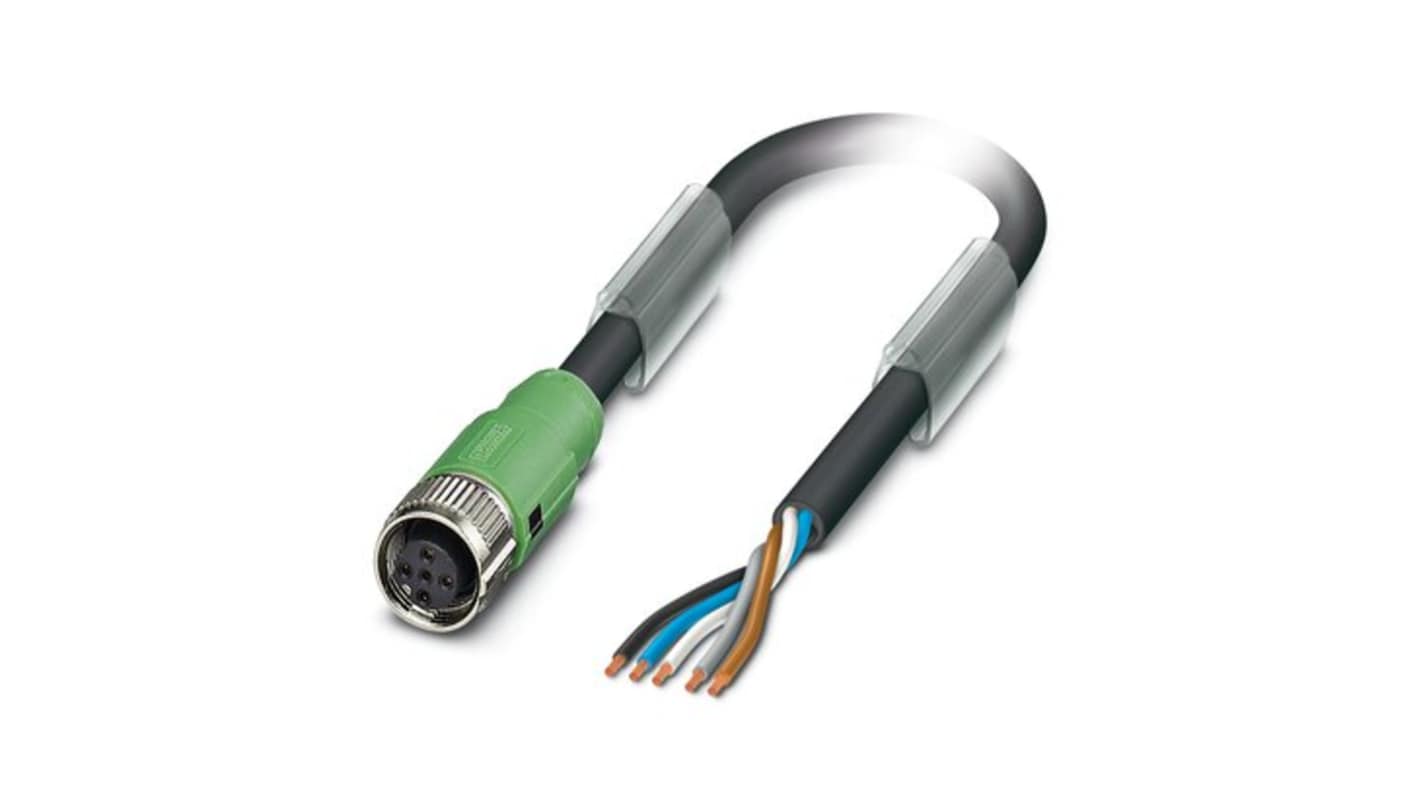 Phoenix Contact Straight 5 way Free Ends to Straight Female 5 way M12 Actuator/Sensor Cable, 5m