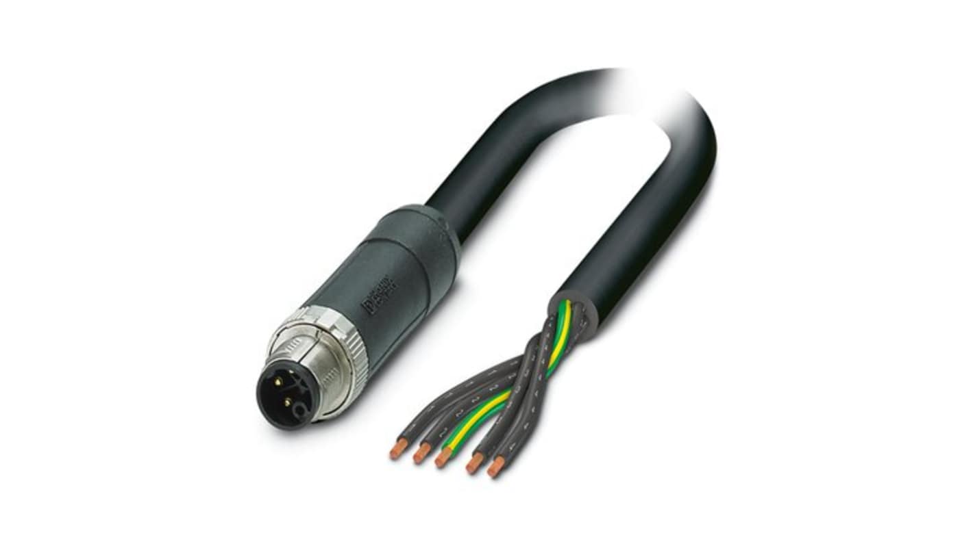 Phoenix Contact SAC, Power, 5m 5 Core, Black, Grey Polyvinyl Chloride PVC Power Cable +80°C