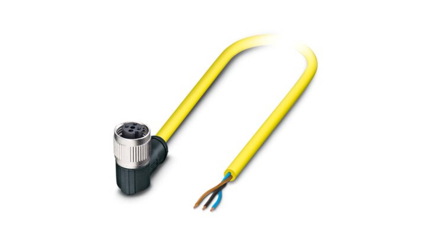 Phoenix Contact Straight 3 way Free Ends to Right Angle Female 3 way M12 Actuator/Sensor Cable, 20m
