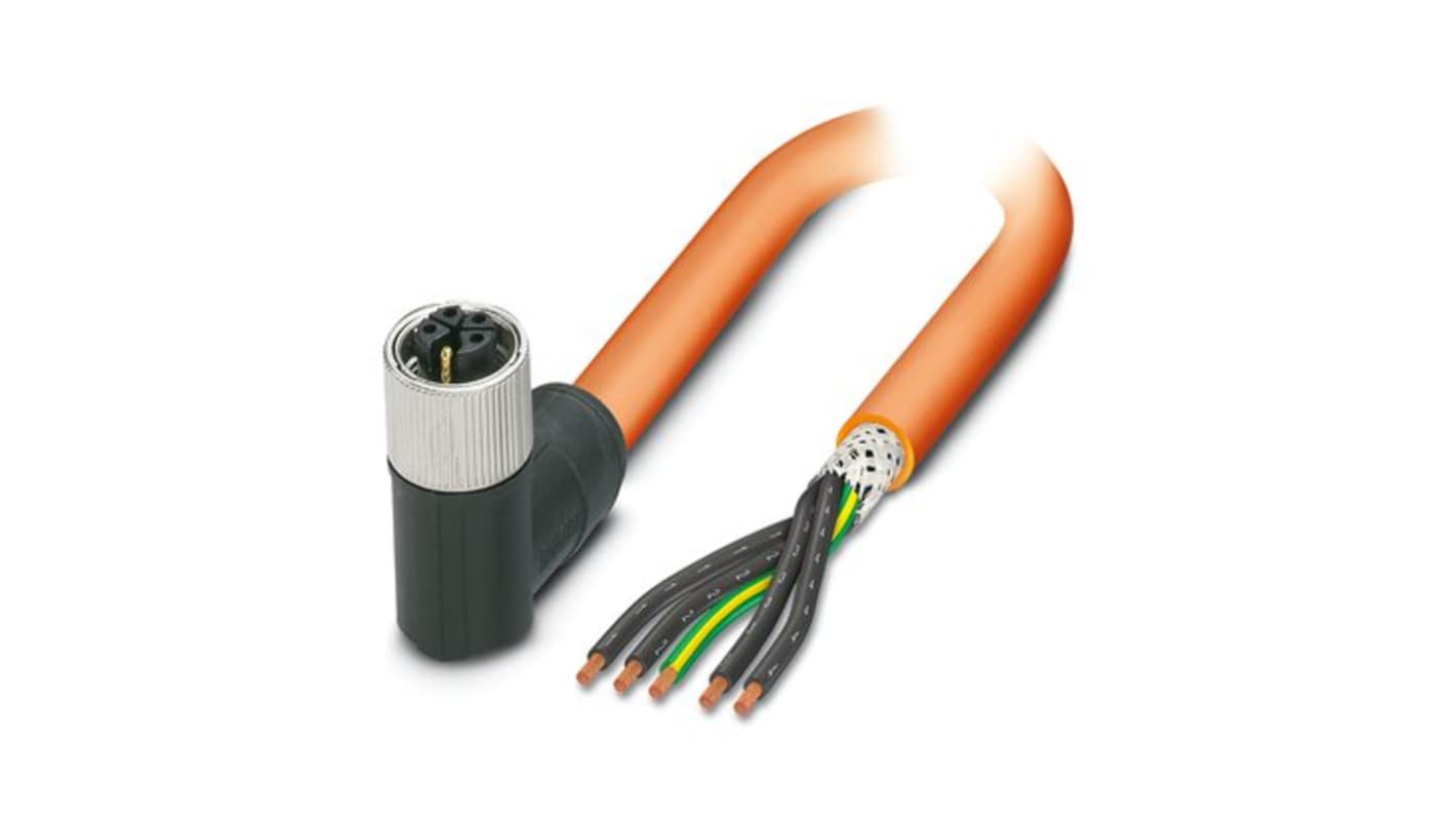 Phoenix Contact 14147, Shielded, 1.5m 5 Core, Orange Polyurethane PUR Power Cable +85°C