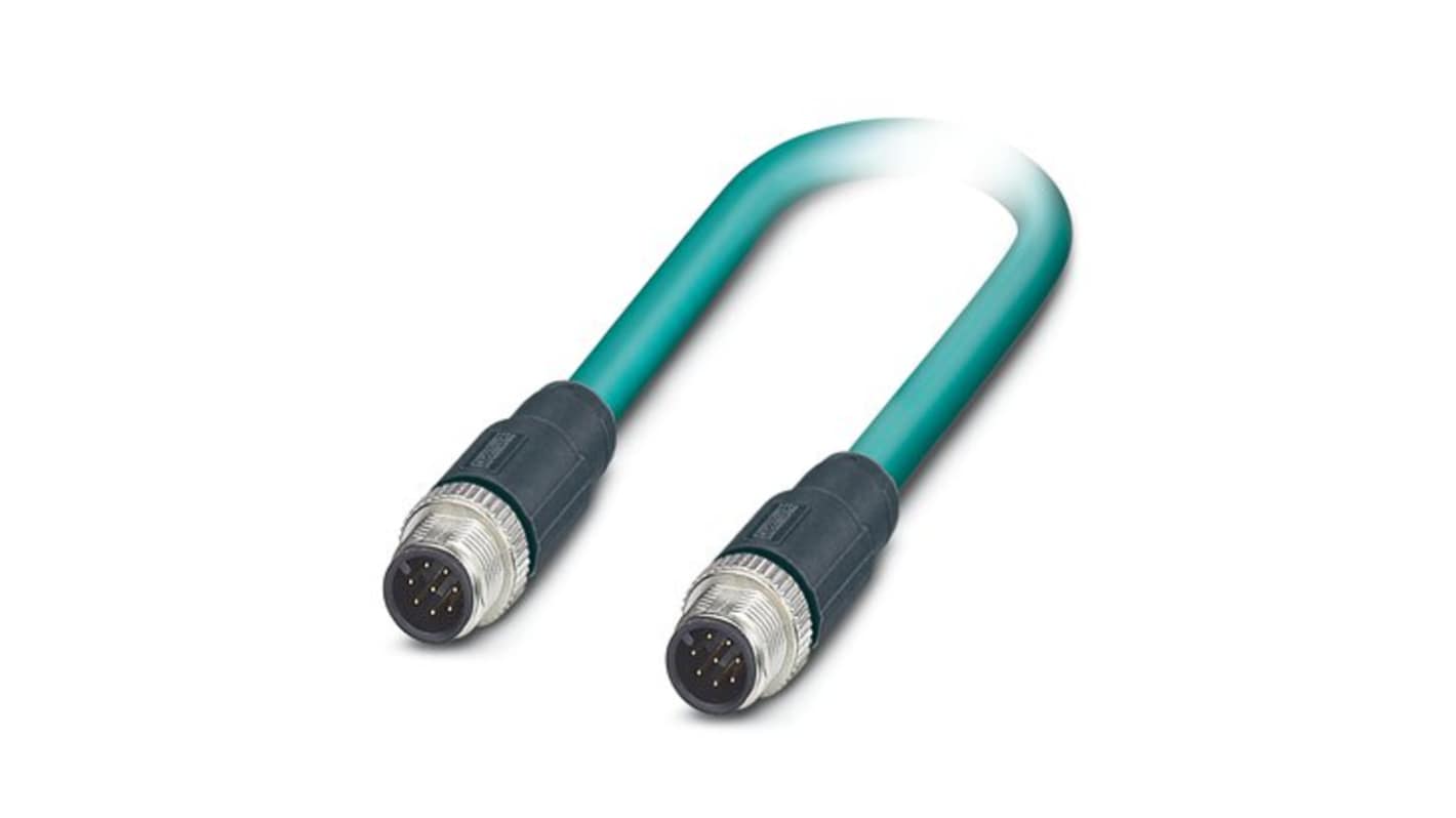 Phoenix ContactVS, 2m Cat5, Blue M12 to Male M12, SF/UTP Shielded, Terminated Polyurethane Sheath