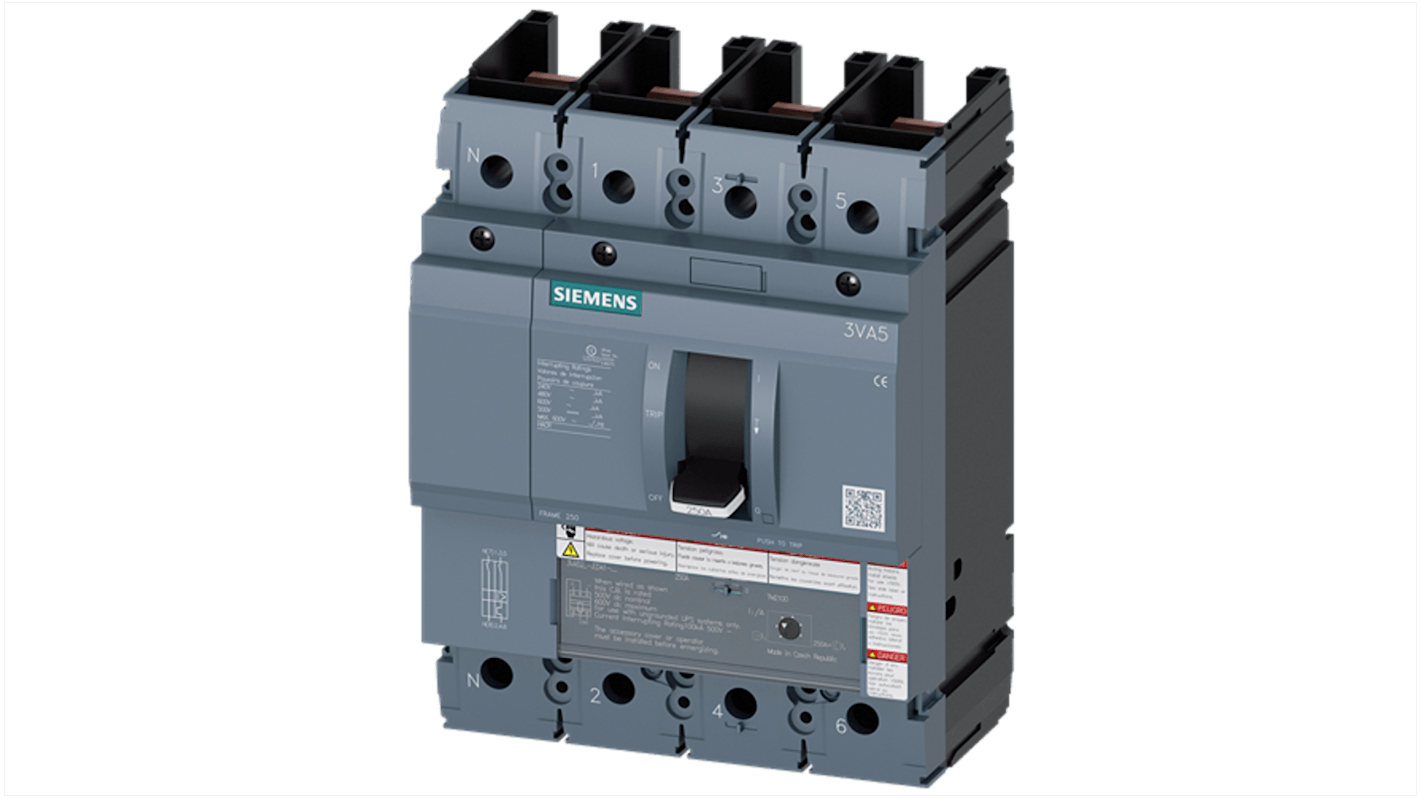Siemens, SENTRON MCCB Molded Case Circuit Breaker 4P 45A, Breaking Capacity 35 kA, Fixed Mount