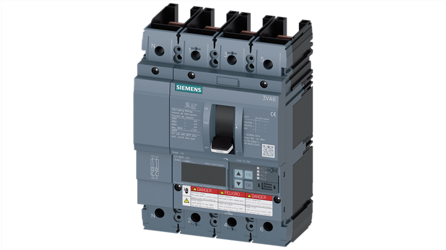 Siemens, SENTRON MCCB Molded Case Circuit Breaker 4P 100A, Breaking Capacity 65 kA, Fixed Mount