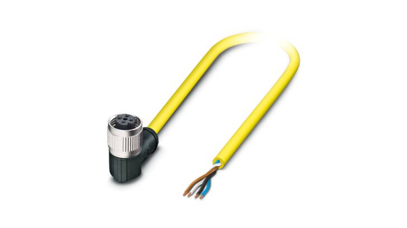 Phoenix Contact Straight 4 way Free Ends to Right Angle Female 4 way M12 Actuator/Sensor Cable, 10m
