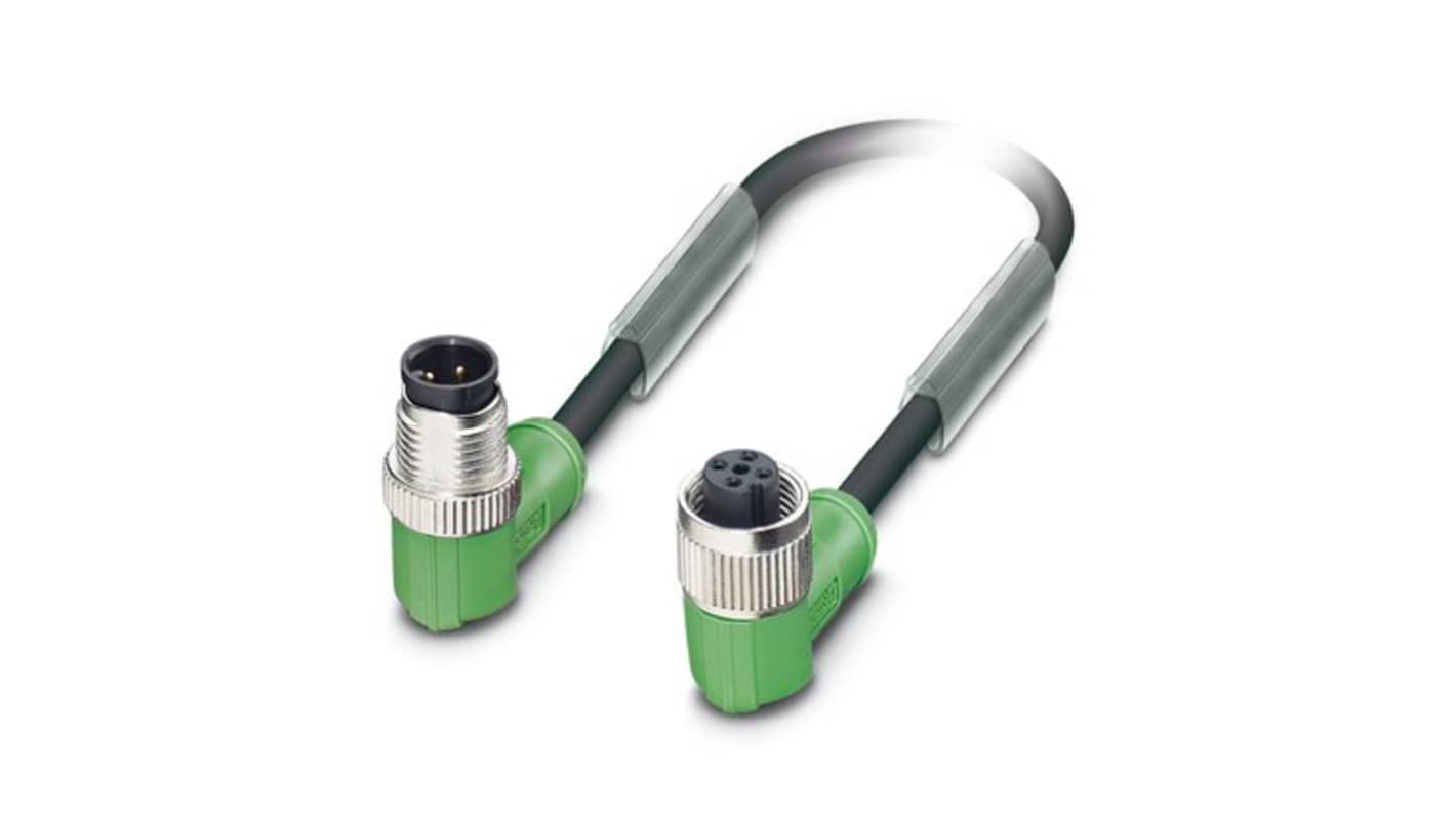 Phoenix Contact Right Angle Male 4 way M12 to Right Angle Female 4 way M12 Sensor Actuator Cable, 1.5m